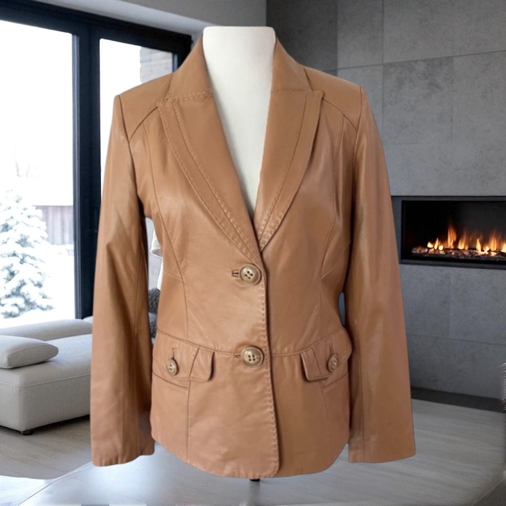 New! BERNARDO Cognac Leather Jacket Size Small